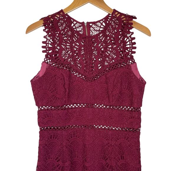 BARDOT Women’s Burgundy Lace Sheath Dress size 8/medium - Picture 3 of 7